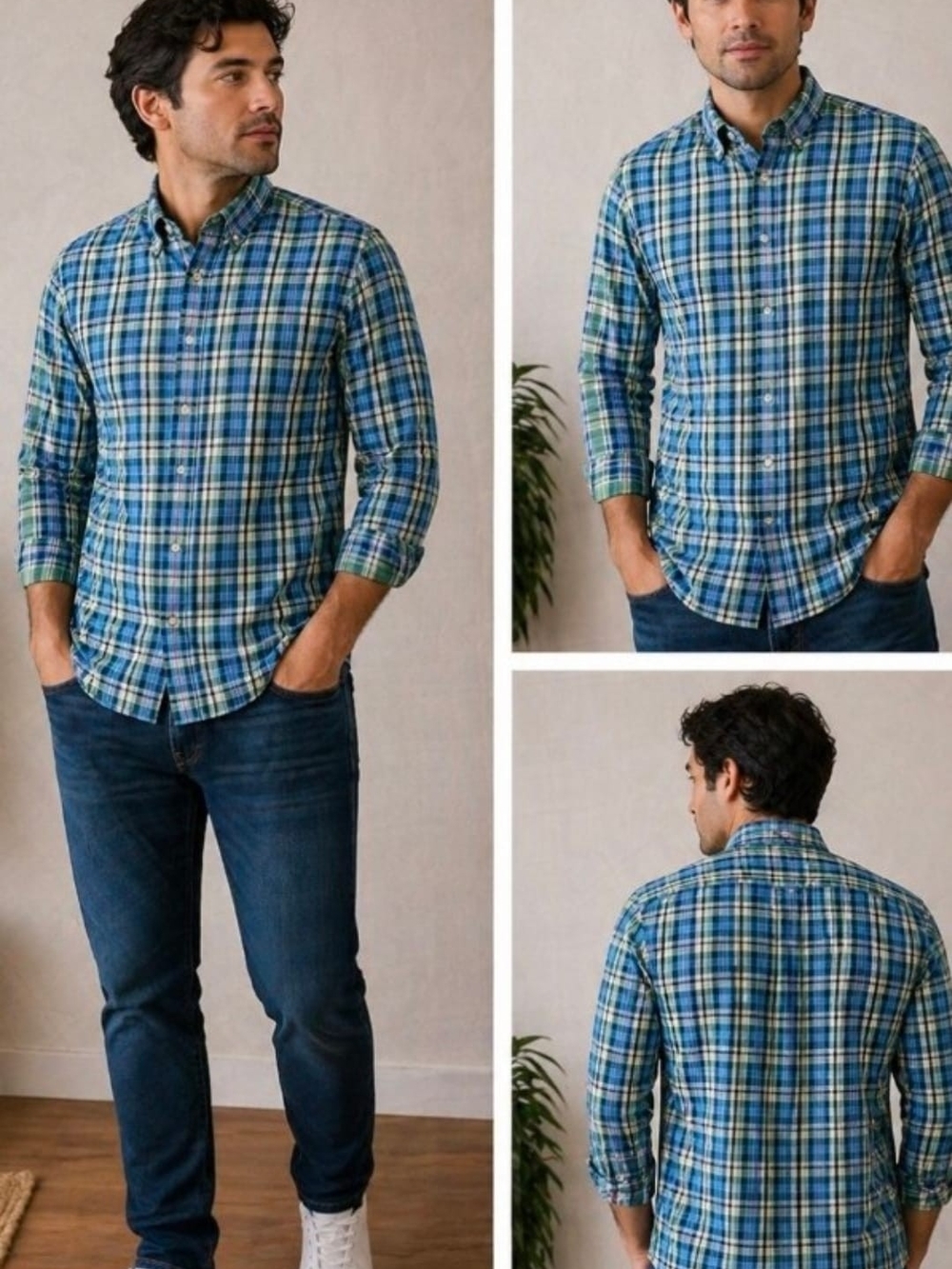 Vineyard Vines Blue and Green Plaid Button-Down Shirt